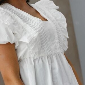 She + Sky White Ruffled Top